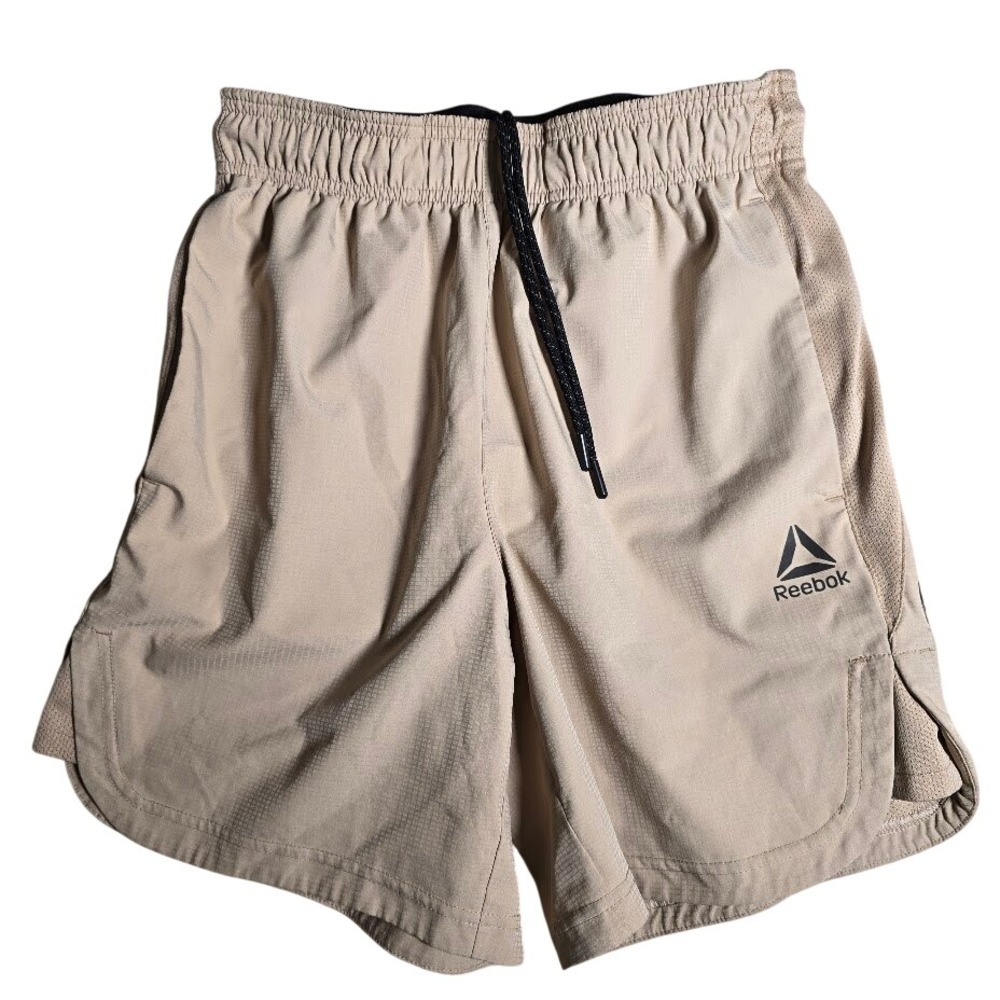 Reebok Mens Tan Athletic Training Shorts Small Khaki Mesh Panel REM223SH35